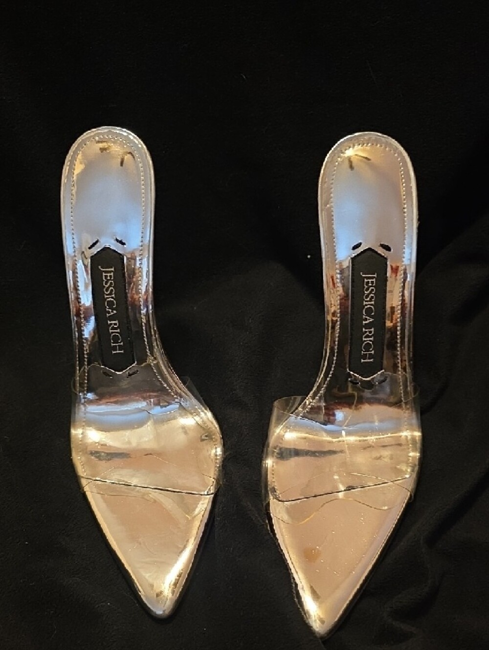 Clear Strap Silver Stiletto Mule Heel - Picture 5 of 15